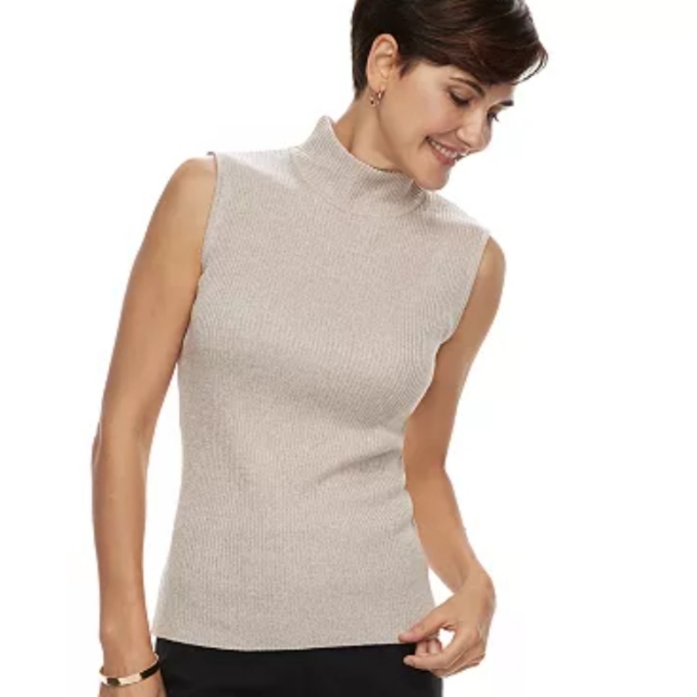 Dana Buchman Mockneck Cream Sleeveless Top